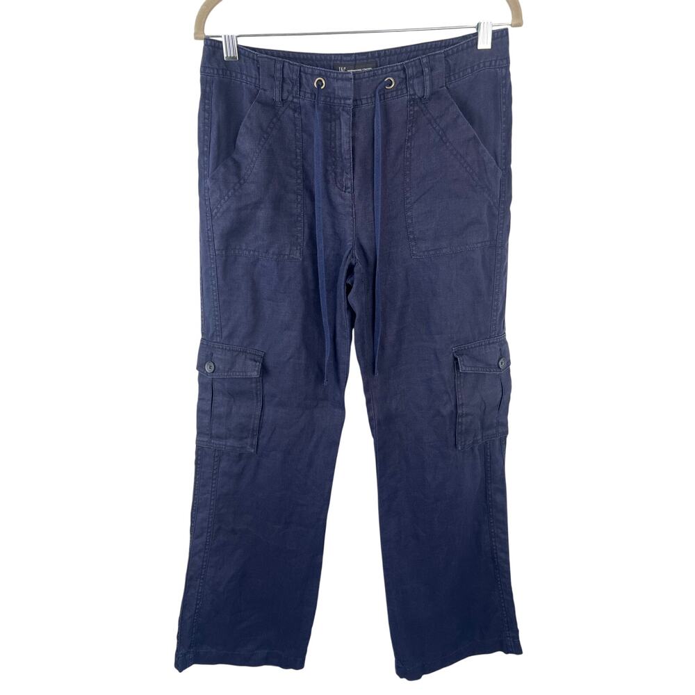 INC International Concepts 100% Linen Navy Blue Cargo Pants 6